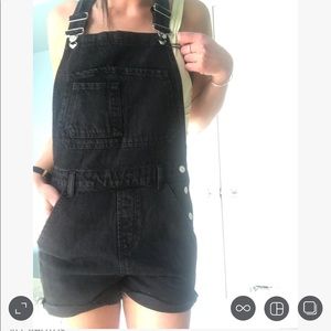 Top shop black short denim overalls